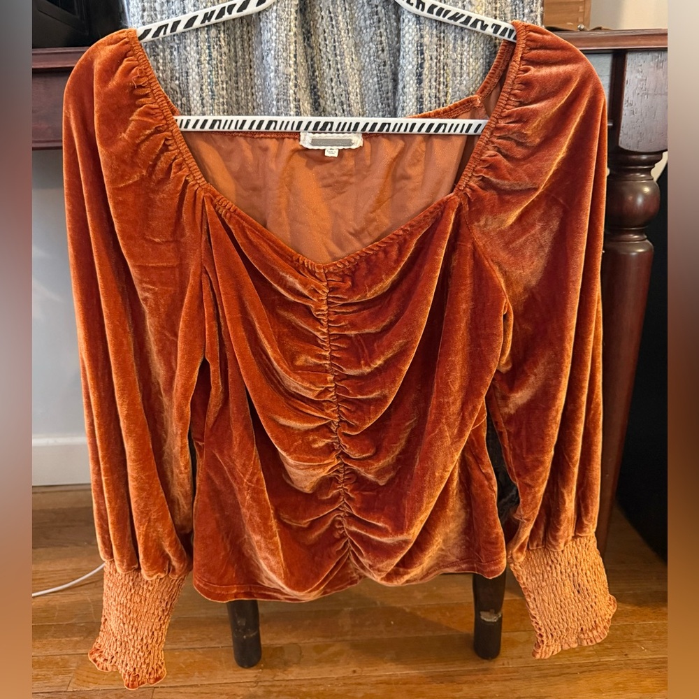 Bohemian Velvet Ruched Orange Top